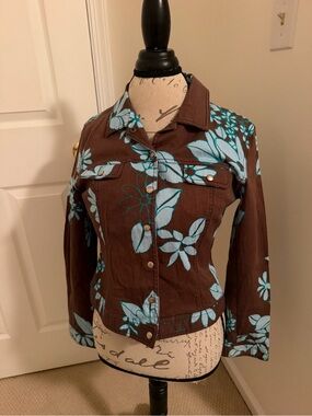 Brown Floral Jean Jacket with Light Blue Print